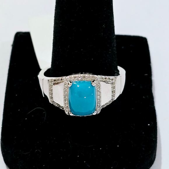None Jewelry - Sleeping Beauty Blue Turquoise 925 SS Ring White CZ Size 10 NWT